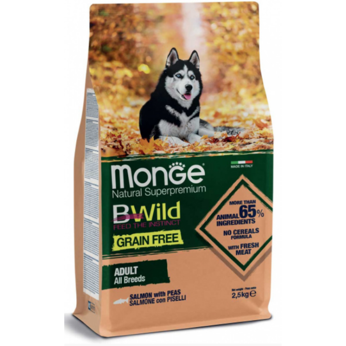 Сухий беззерновий корм Monge Dog Be Wild Gr.Free для собак, з лососем, 2.5 кг