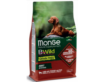 Сухой беззерновой корм Monge Dog Be Wild Gr.Free для собак, с ягненком, 2.5 кг