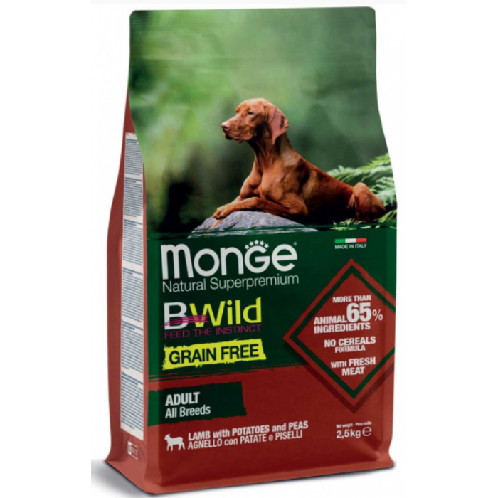 Сухий беззерновий корм Monge Dog Be Wild Gr.Free для собак, з ягням, 2.5 кг