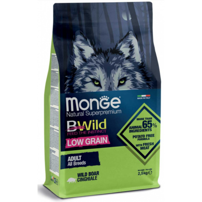 MONGE DOG BWILD LOW GRAIN - полноценный рацион для взрослых собак всех пород на основе дикого кабана 2.5кг