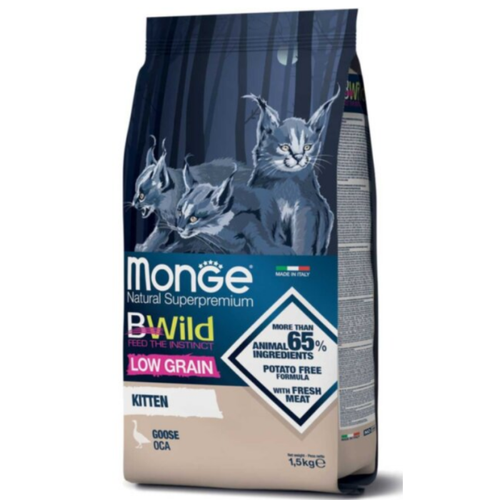Monge Cat Bwild Low Grain Kitten Goose meat Сухой корм для котят с мясом гуся 1.5 кг