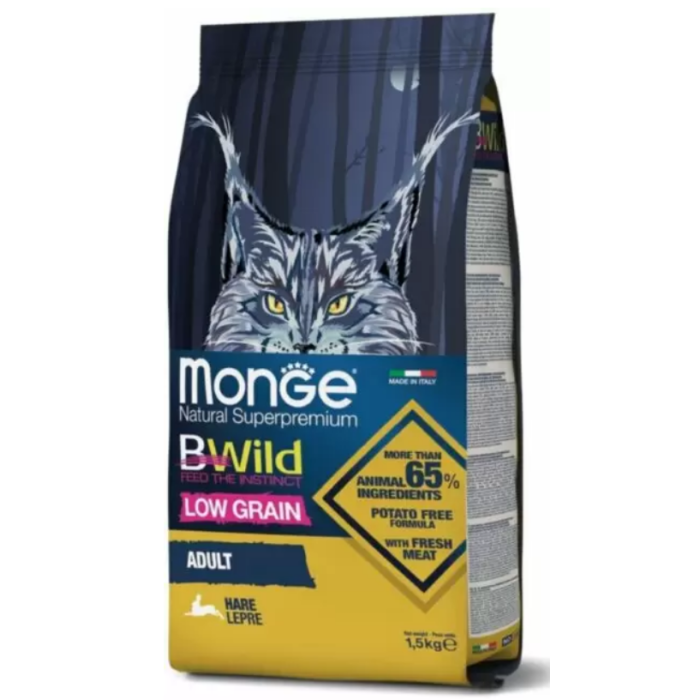 Monge Cat Bwild Low Grain Hare meat Сухий низькозерновий корм із м'яса зайця для дорослих кішок, 10 кг