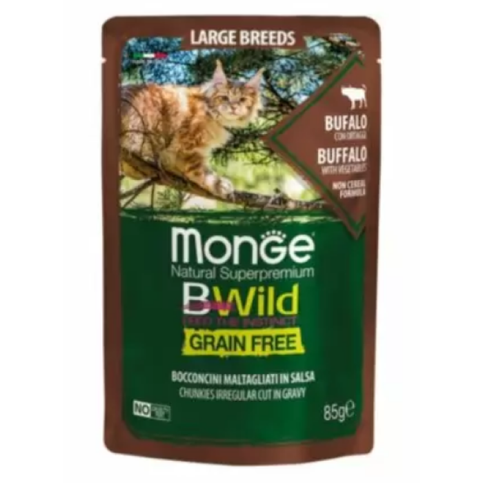 Monge Cat Bwild Grain Free wet kitten buffalo Влажный корм для взрослых котов крупных пород с 2-х месяцев буйвол 85 г