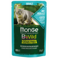 Monge Cat Bwild Grain Free Cod Fish Shrimps Vegetables Вологий корм для дорослих кішок тріска, креветки, овочі 85 г