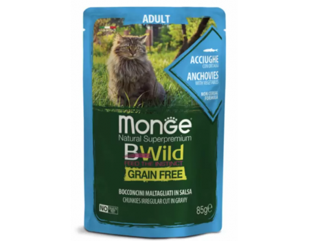 Мonge Сat Вwild Grain Free wet Anchovies Vegetables Влажный корм для взрослых кошек анчоусы и овощи 85 г