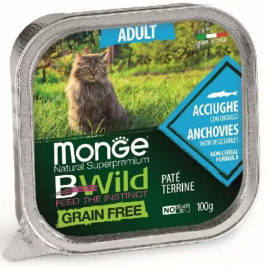 Monge Cat Вwild Grain Free Adult Anchovies with Vegetables Консерва беззерновая для взрослых кошек из анчоусов с овощами 100 г