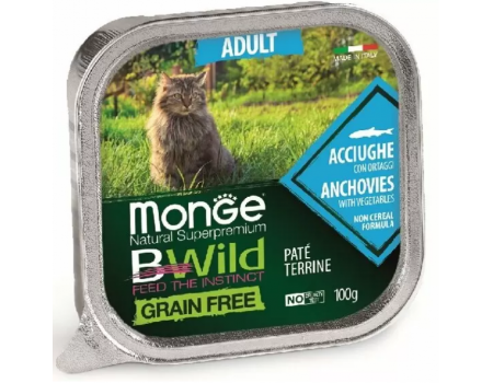 Monge Cat Вwild Grain Free Adult Anchovies with Vegetables Консерва беззерновая для взрослых кошек из анчоусов с овощами 100 г
