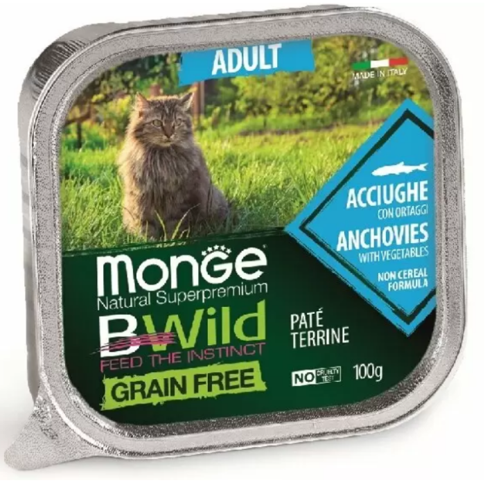 Monge Cat Bwild Grain Free Adult Anchovies with Vegetables Консерва беззернова для дорослих кішок з анчоусів з овочами 100 г