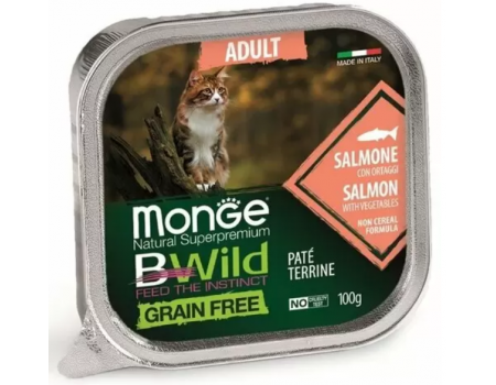 Monge Cat Вwild Grain Free Adult Pat terrine Salmone Консерва беззерновая для взрослых кошек с лососем и овощами 100 г