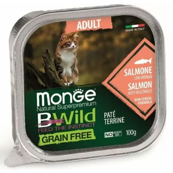 Monge Cat Вwild Grain Free Adult Pat? terrine Salmone Консерва беззернова для дорослих кішок з лососем та овочами 100 г