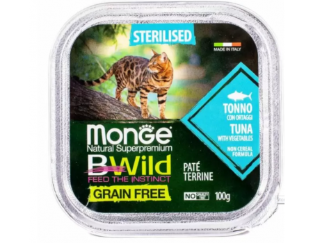 Monge Cat Вwild Grain Free Sterilized Tuna Vegetables Консерва беззерновая из тунца с овощами для стерилизованных кошек 100 г