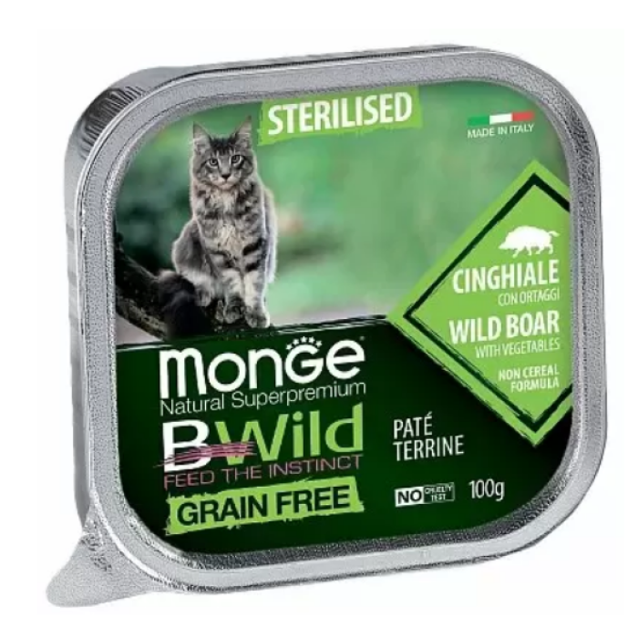 Monge Cat Bwild Grain Free Sterilized Консерва беззерновая с мясом кабана и овощами для стерилизованных кошек 100 г