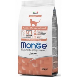 MONGE SUPER PREMIUM CAT ADULT лосось,  полноценный сбалансированный рацион для взрослых кошек с лососем, 10 кг