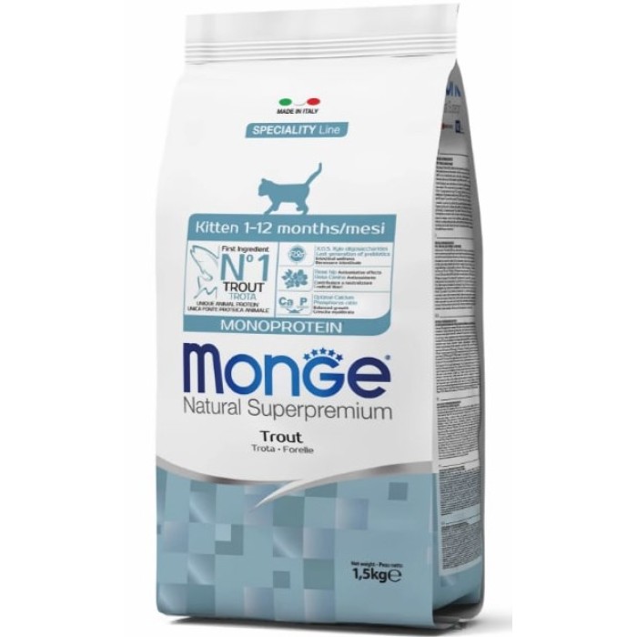 MONGE SUPER PREMIUM CAT Monoprotein Kitten с форелью, полноценный сбалансированный рацион для котят, форель, 0,4 кг