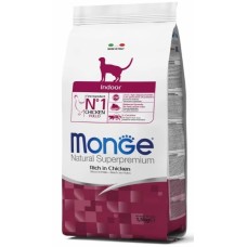 MONGE SUPER PREMIUM CAT INDOOR  полноценный сбалансированный рацион для домашних кошек с низкой физической активностью, 10 кг