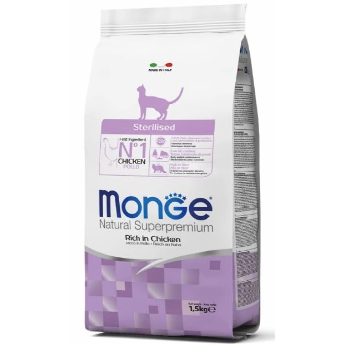 MONGE SUPER PREMIUM CAT ADULT Sterilised повноцінний збалансований раціон для дорослих кішок, курка, 1.5 кг