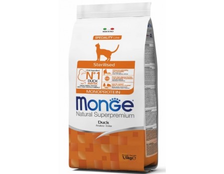 Monge Cat MONOPROTEIN Sterilised с уткой - полноценный сбалансированный корм для стерилизованных котов, 10 кг