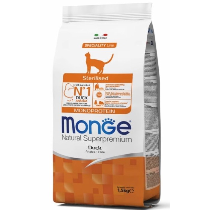 Monge Cat MONOPROTEIN Sterilised с уткой - полноценный сбалансированный корм для стерилизованных котов, 10 кг