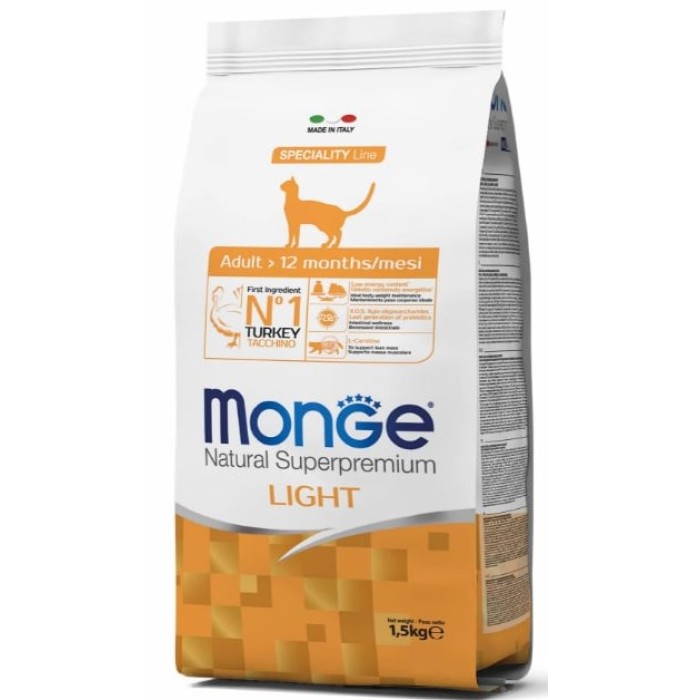 Monge Cat Light з індичкою - низькокалорійний корм для кішок, схильних до набору зайвої ваги, 1.5 кг