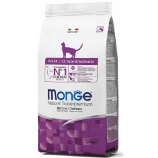 MONGE SUPER PREMIUM CAT ADULT  полноценный сбалансированный рацион для взрослых кошек в возрасте от 1 года до 7 лет,курица, 10 кг