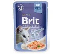 Вологий корм Brit Premium Cat pouch Шматочки з філе лосося в желе 85г..