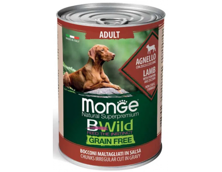 Monge Dog WET BWILD Adult ягня, гарбуз та цукіні, беззернова консерва для собак, 400 г