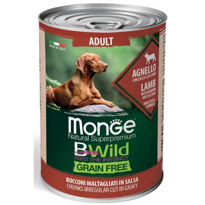 Monge Dog WET BWILD Adult ягненок, тыква и цукини, беззерновая консерва для собак,  400 г
