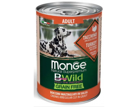 Monge Dog WET BWILD Adult индейка, тыква и цукини, беззерновая консерва для собак,  400 г