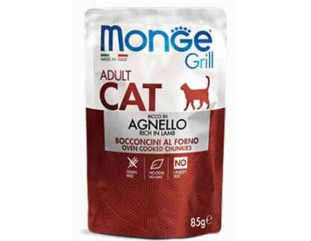 Monge Cat Grill Adult ягненок  Полнорационный корм для кошек Паучи с ягненком  85 г