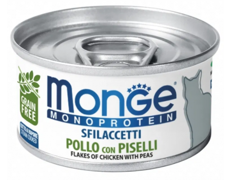 Monge Cat MONOPROTEIN м'ясні пластівці курка з горошком, монопротеїнове харчування для котів з куркою та горошком 80 г