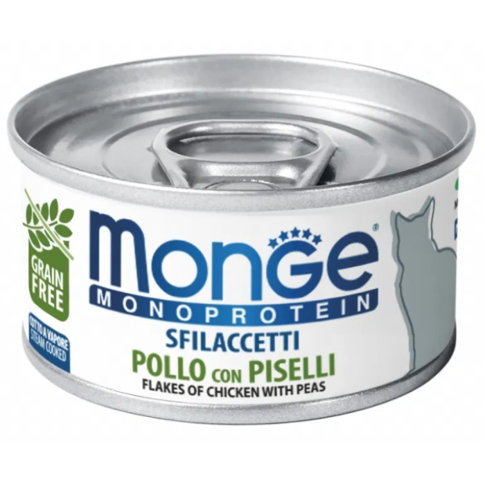 Monge Cat MONOPROTEIN м'ясні пластівці курка з горошком, монопротеїнове харчування для котів з куркою та горошком 80 г
