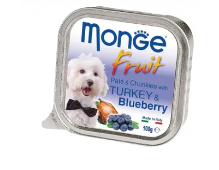 Monge Dog FRUIT индейка с черникой  Полнорационный корм для собак Паштет с индейкой и черникой.  100 г