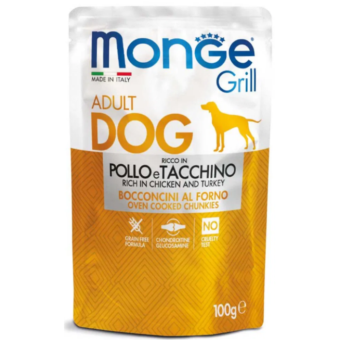 Monge Dog GRILL курка з індичкою Повнораційний корм для собак Паучі з куркою та індичкою 100 г