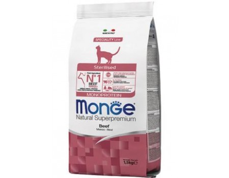 Monge Cat MONOPROTEIN Sterilised с говядиной - полноценный сбалансированный корм для стерилизованных котов, 1,5 кг