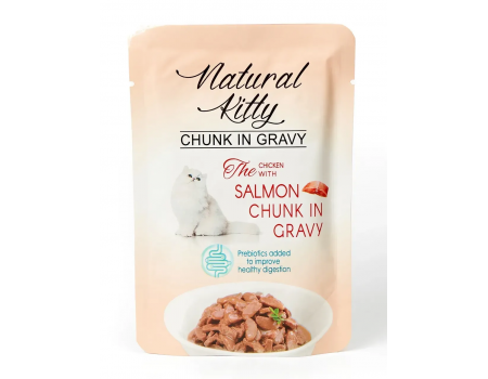 Корм влажный Natural Kitty Chunk in Gravy Chicken with Salmon, кусочки курицы и лосося в соусе, 85 г