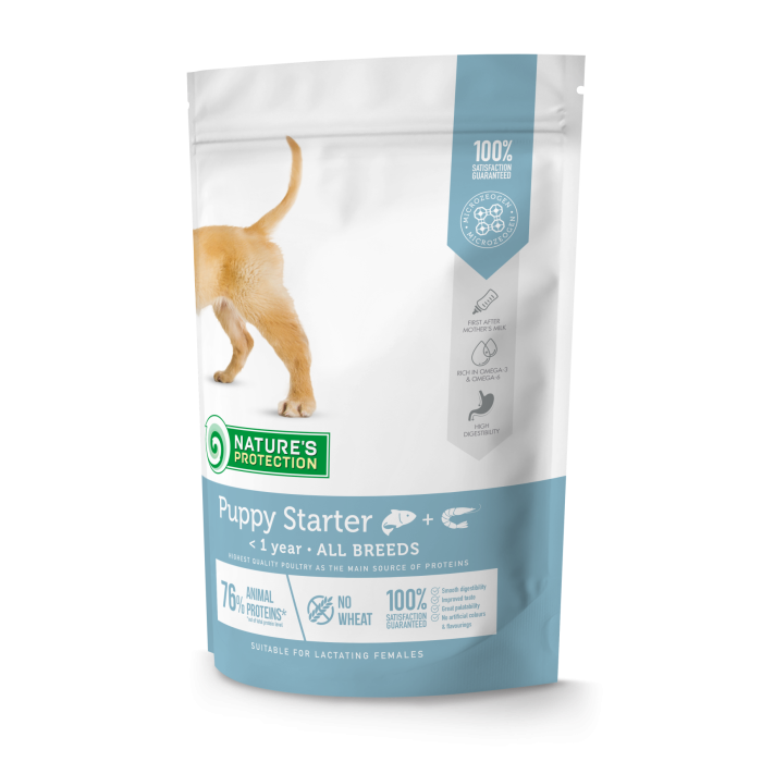 Сухой корм Nature's Protection Puppy Starter для щенков всех пород, c лососем и креветками, 500 г