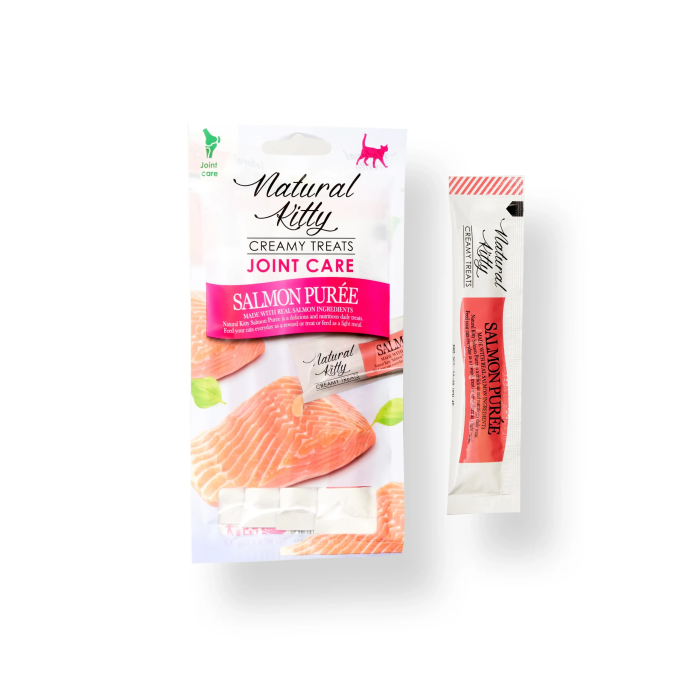 Крем-снек Natural Kitty Treat Salmon Puree, пюре из лосося, уход за суставами, 4х12 г