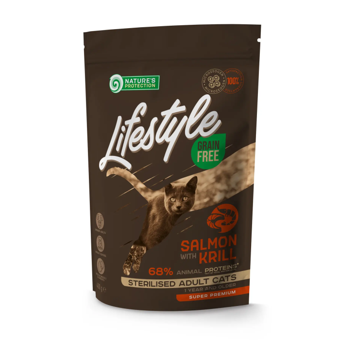 Сухой беззерновой корм Lifestyle Grain Free Salmon with krill Sterilised Adult Cat для стерилизованых взрослых кошек с лососем 1,5кг