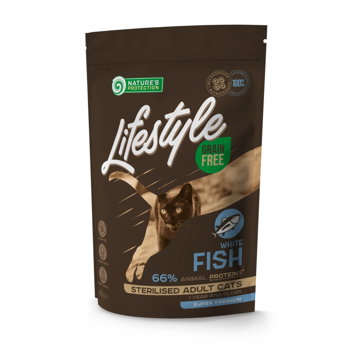 Сухой беззерновой корм Lifestyle Grain Free White Fish Sterilised Adult Cat для стерилизованых взрослых кошек с белой рыбой 7кг