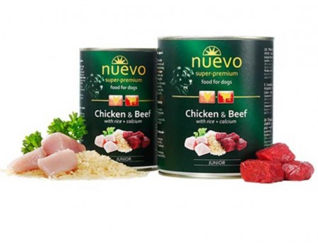 Nuevo Junior корм для щенков с курицей, говядиной и рисом + кальций, 400 г