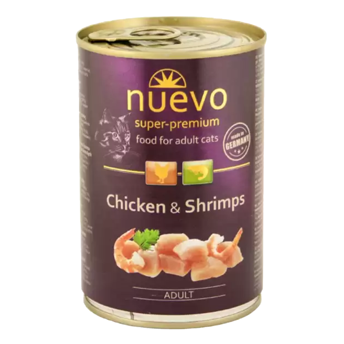 NUEVO ADULT Корм консервированный  с курица с креветками, для котов, 400г