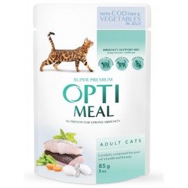 Вологий корм Optimeal для дорослих кішок, з тріскою і овочами, 85 г..