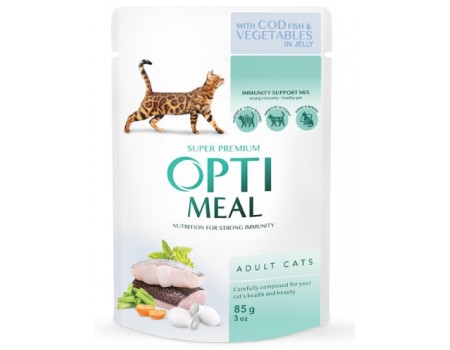 Вологий корм Optimeal для дорослих кішок, з тріскою і овочами, 85 г