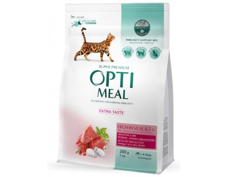 Сухой корм Optimeal для взрослых кошек, с телятиной, 200 г