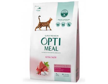 Сухой корм Optimeal для взрослых кошек, с телятиной, 4 кг