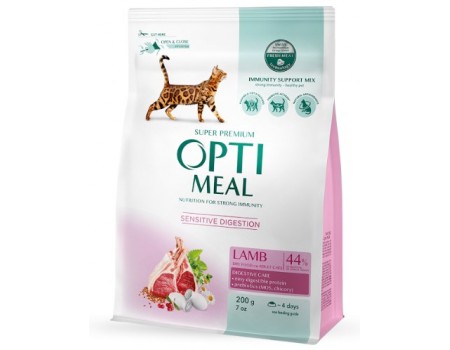 Сухий корм Optimeal для дорослих котів з чутливим травленням, з ягням, 200 г