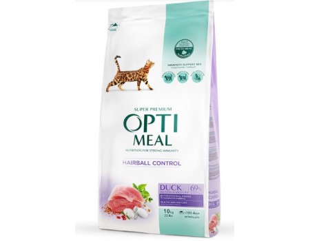 Сухий корм Optimeal для дорослих котів з ефектом виведення шерсті, з качкою, 10 кг