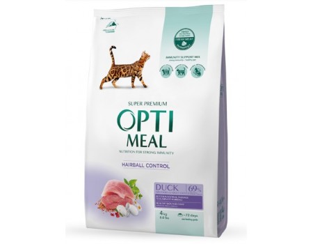 Сухий корм Optimeal для дорослих котів з ефектом виведення шерсті, з качкою, 4 кг
