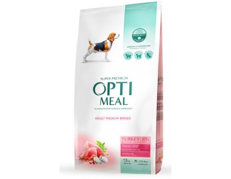 Сухой корм Optimeal для взрослых собак средних пород, с индейкой, 12 кг