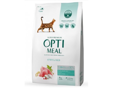 Сухой корм Optimeal для стерилизованных кошек и кастрированных котов, с индейкой и овсом, 4 кг
